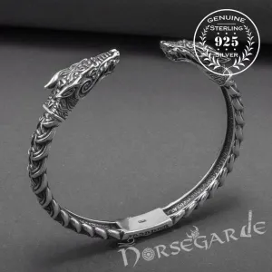 Handcrafted Fenrir Wolf Torc Bracelet - Sterling Silver