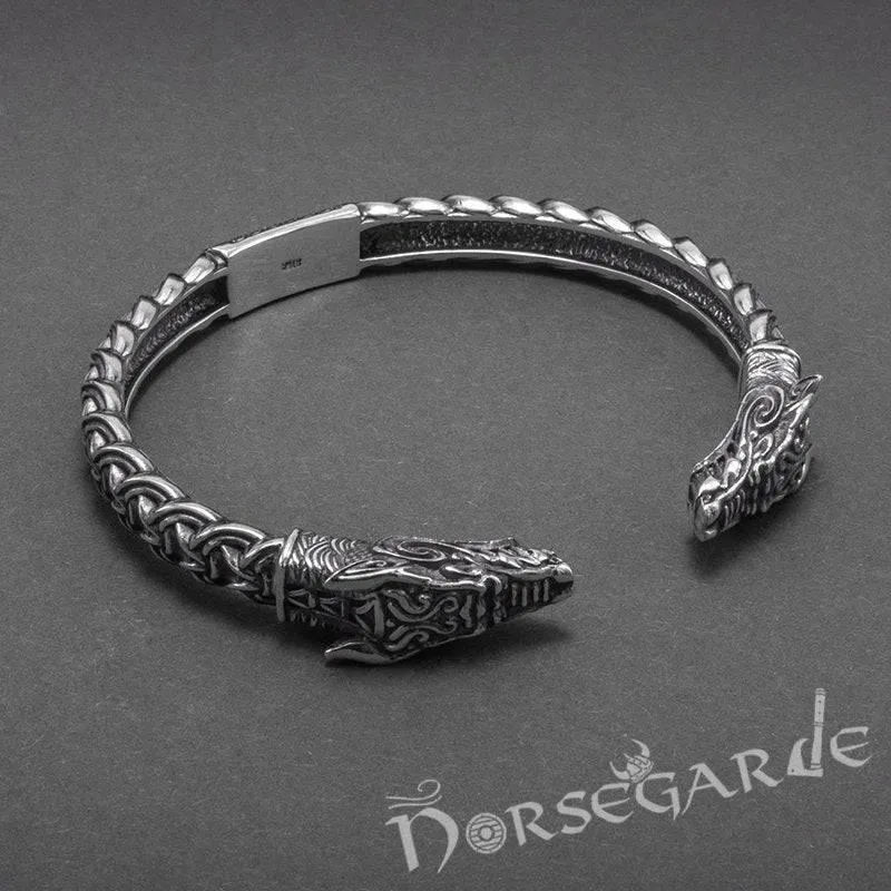 Handcrafted Fenrir Wolf Torc Bracelet - Sterling Silver