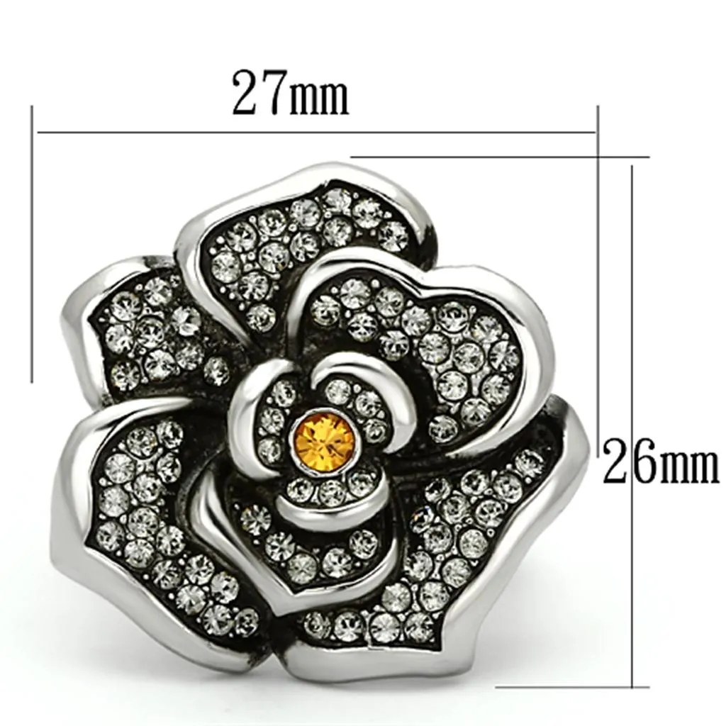 High polished (no plating) Stainless Steel Ring with Top Grade Crystal in Topaz for Women Style TK924