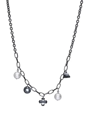 Imitation Pearl Jet Swarovski Crystal Charm Necklace