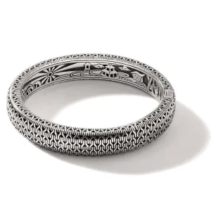 John Hardy Carved Chain Hinged Oval Bangle in Sterling Silver