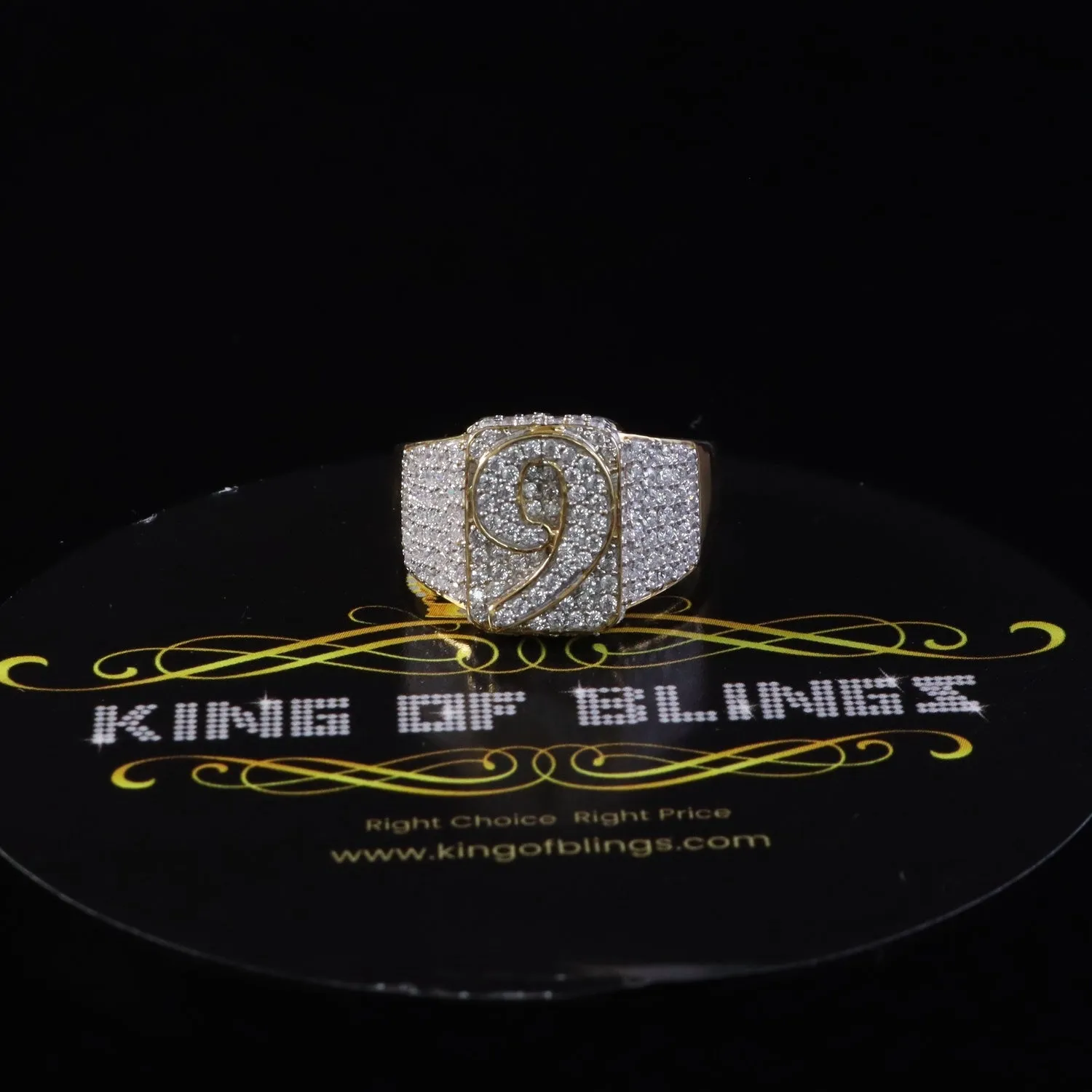 King Of Bling's 1.75 ct Sterling Yellow Silver Cubic Zirconia NUMBER 9 Silver Men's Ring Size 9