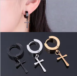 Korean version of titanium steel cross pendant earrings 316L stainless steel earrings men's earrings