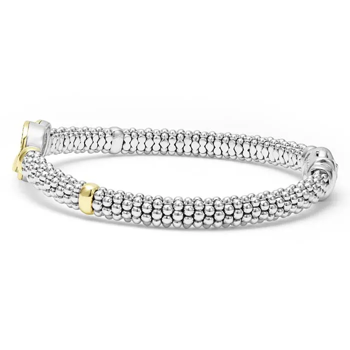 LAGOS Signature Caviar Diamond Interlocking Bracelet in Sterling Silver and 18K Yellow Gold