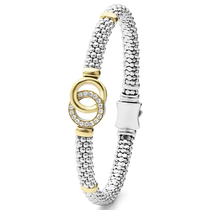 LAGOS Signature Caviar Diamond Interlocking Bracelet in Sterling Silver and 18K Yellow Gold