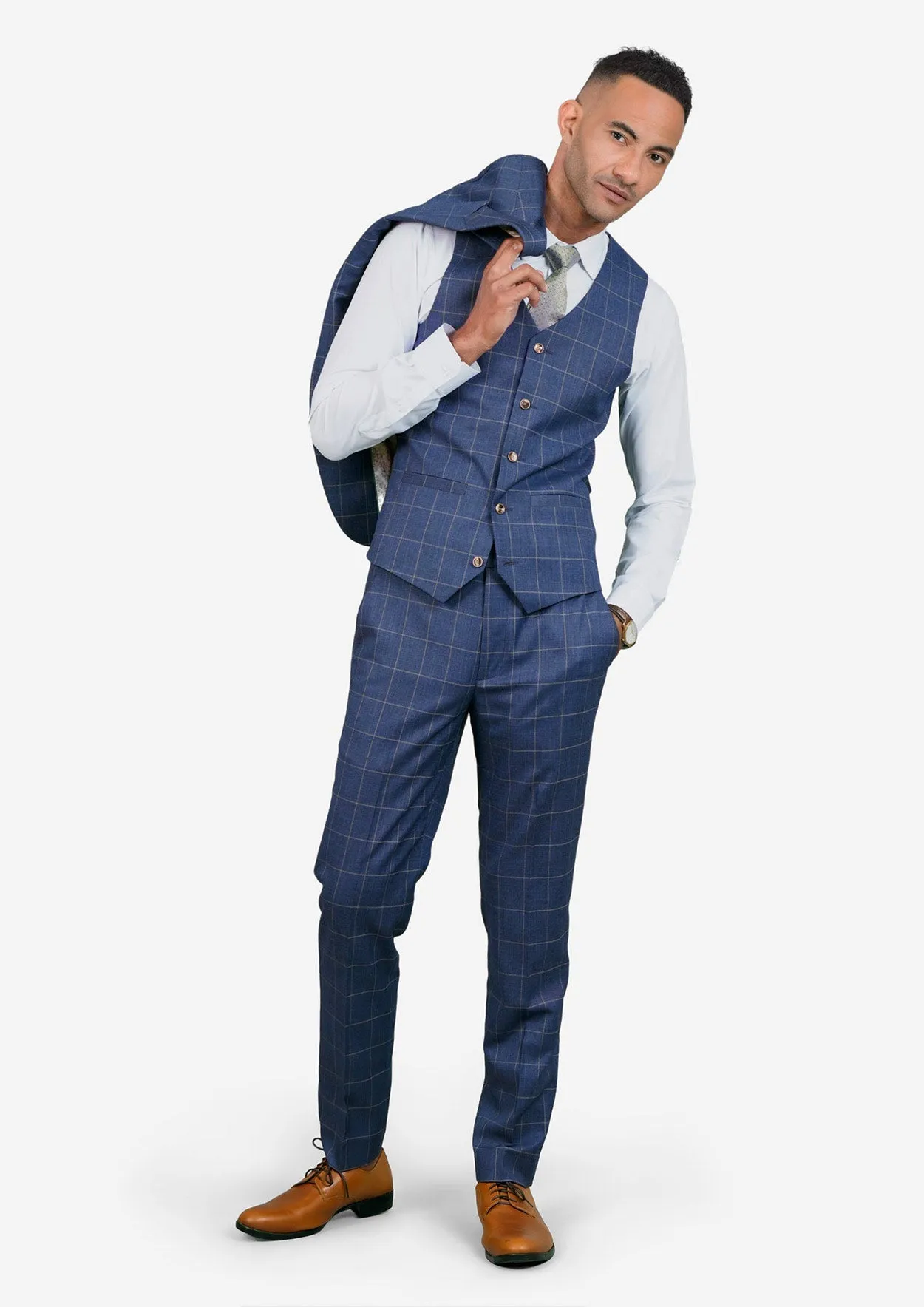 Lapis Blue Windowpane Vest