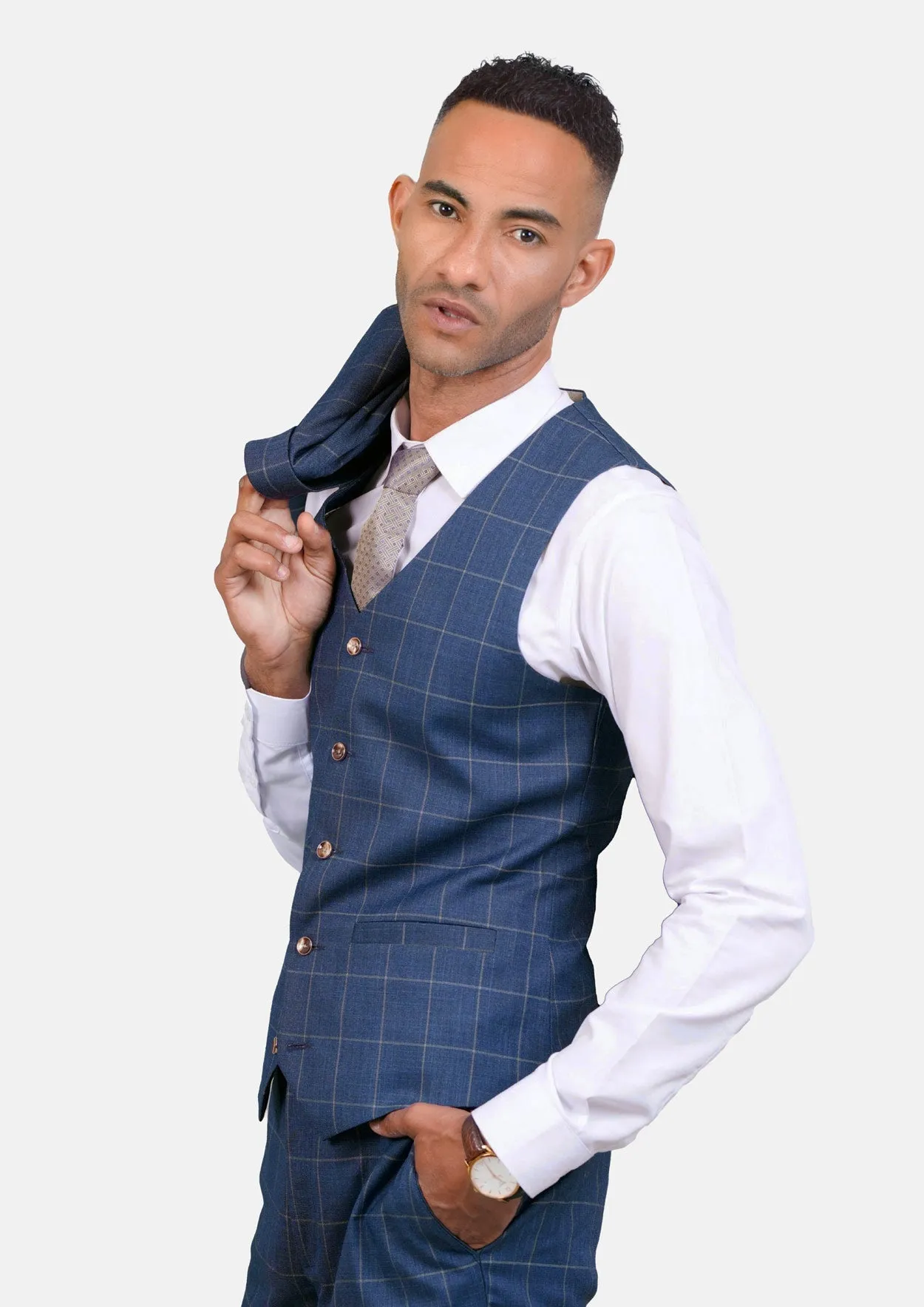 Lapis Blue Windowpane Vest