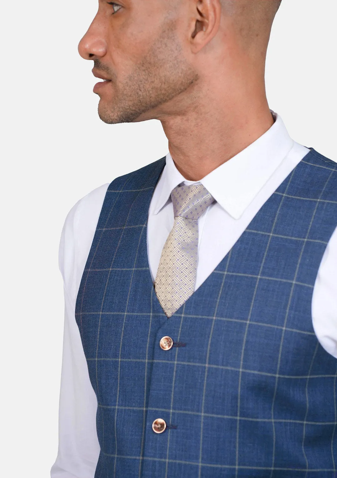 Lapis Blue Windowpane Vest