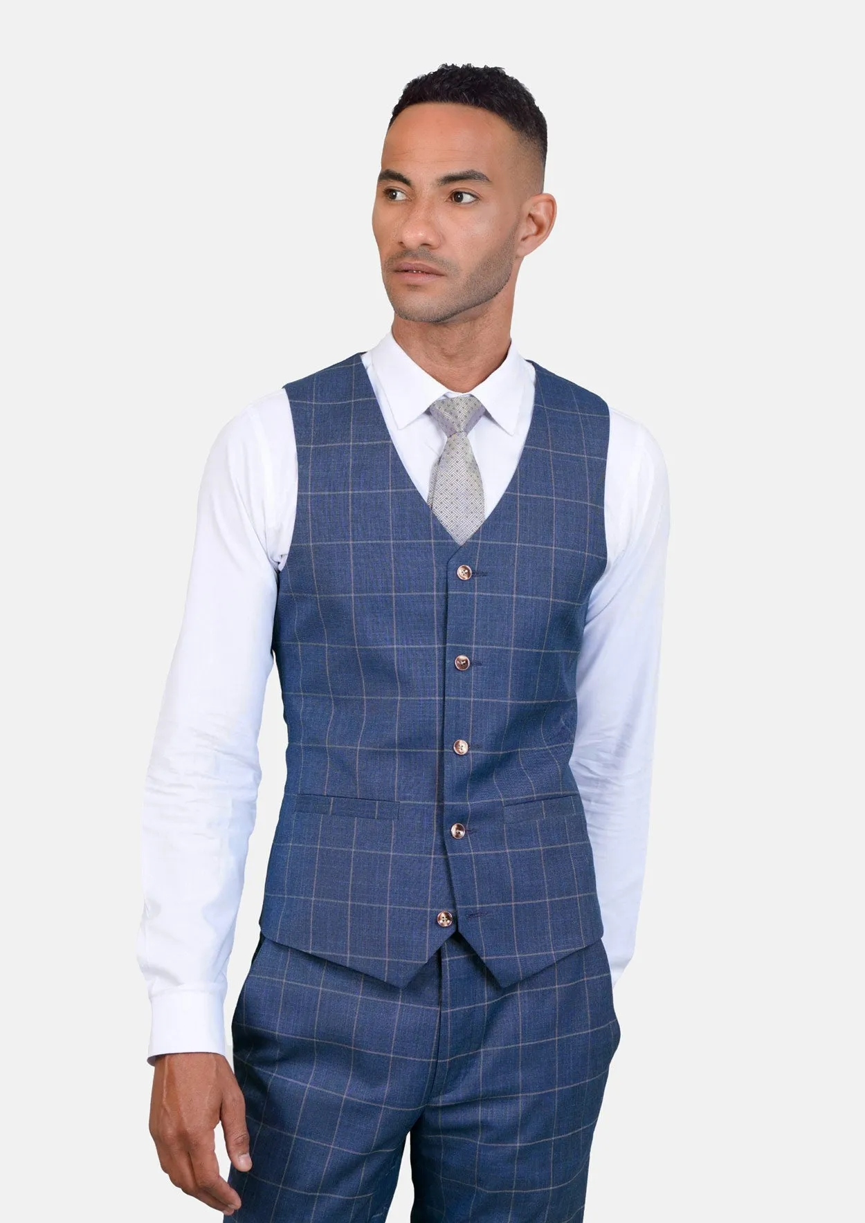 Lapis Blue Windowpane Vest