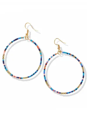 Lapis Blush Mix Single Seed Bead Hoop Dangle Earrings