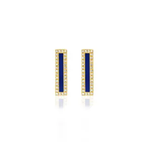 Lapis Inlay Long Bar Studs with Diamonds