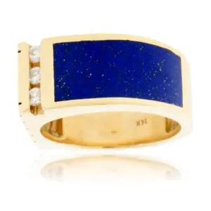 Lapis Inlay Santa Fe Style Ring with Diamond Accents