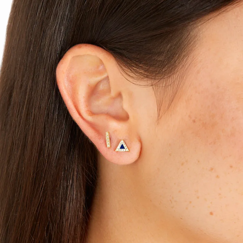 Lapis Inlay Triangle Studs with Diamonds