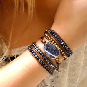 Lapis Lazuli 5 Wrap Adjustable Bohemian Bracelet