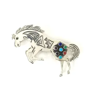 Lee Charley Multi-Gemstone Stamped Horse Pin