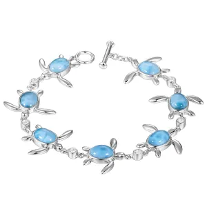 Life@Sea Genuine Sterling Silver & Larimar Sea Turtle Bracelet