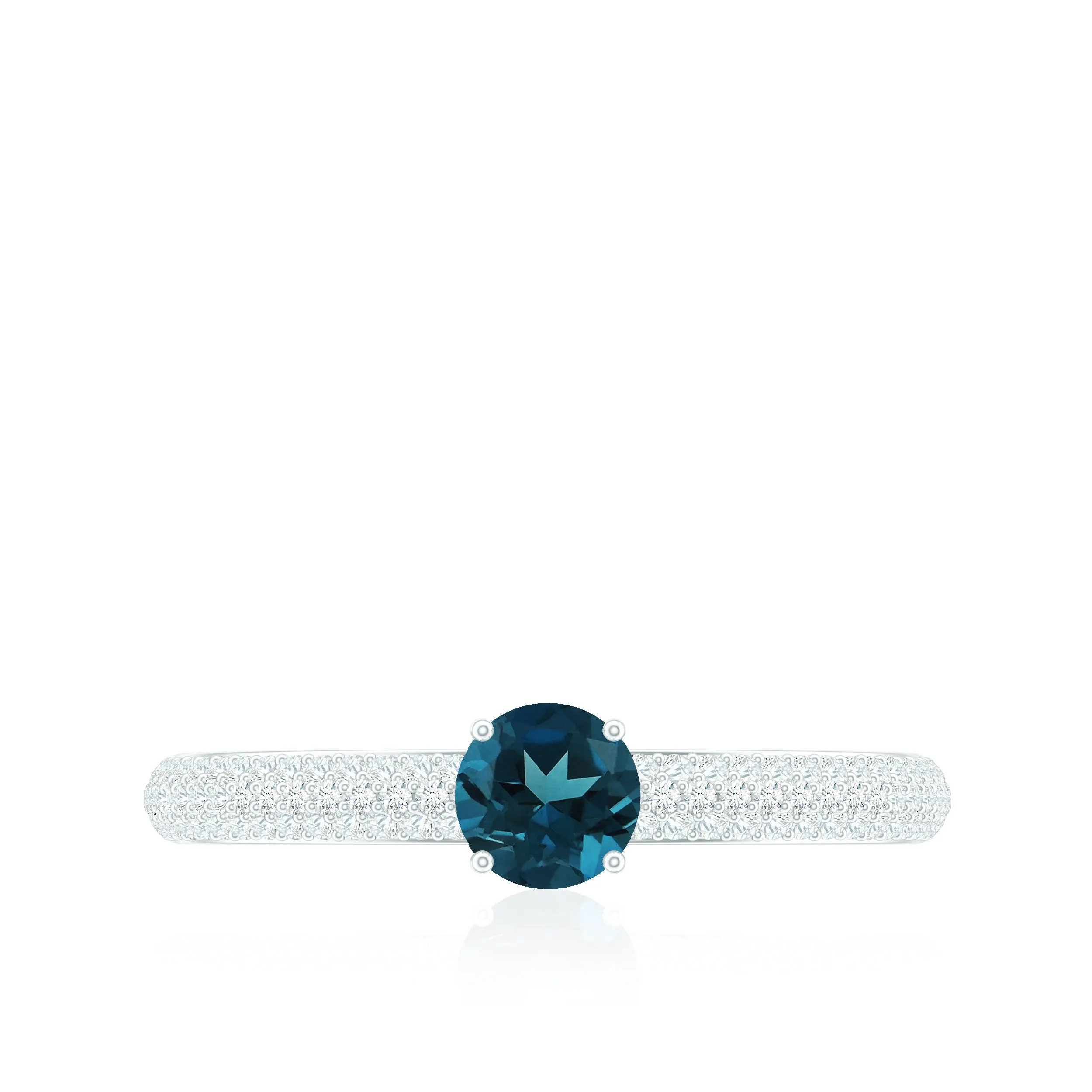 London Blue Topaz Solitaire Ring with Diamond Side Stones