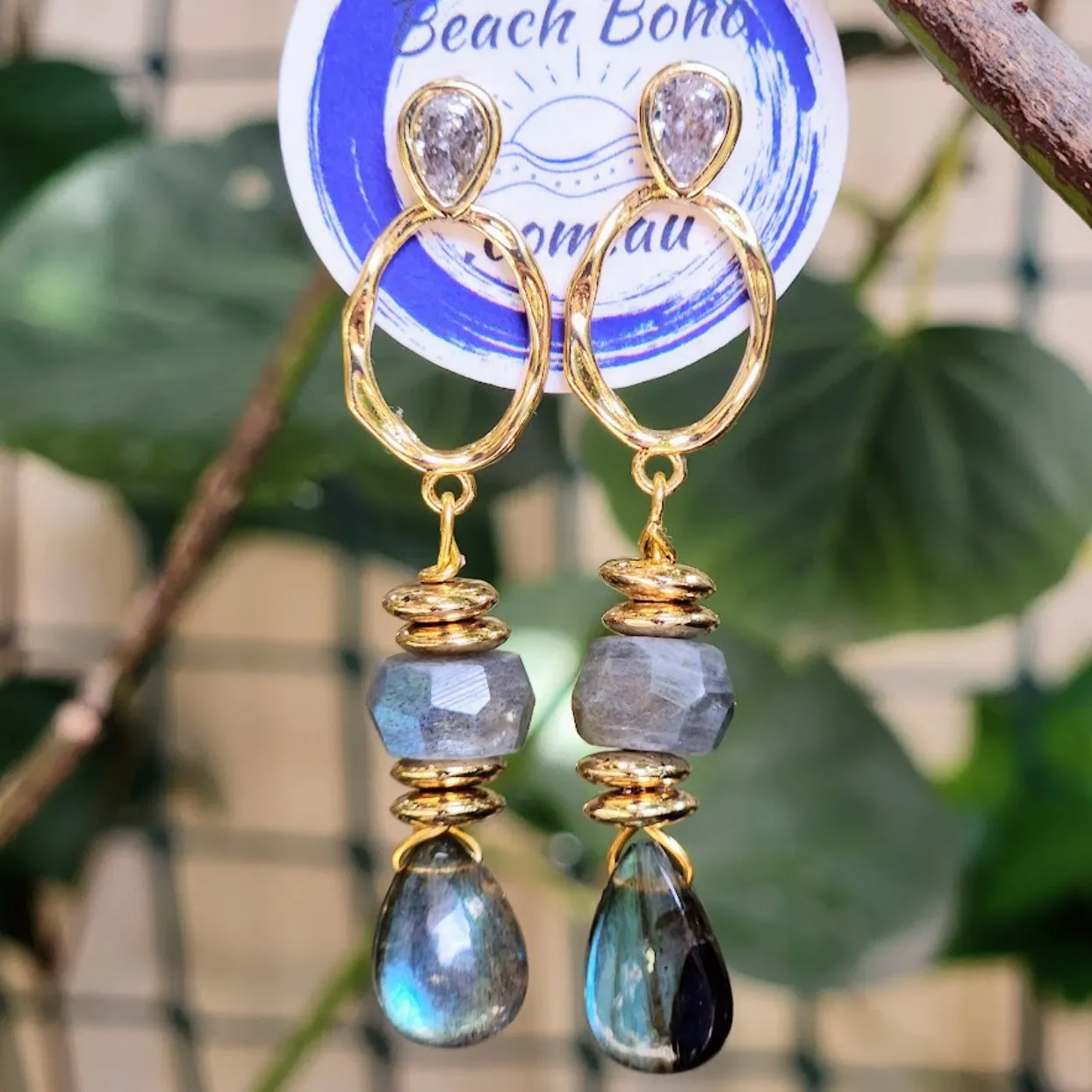 MANY COLOURS - LABRADORITE DOUBLE STONE STUD BOHO EARRINGS