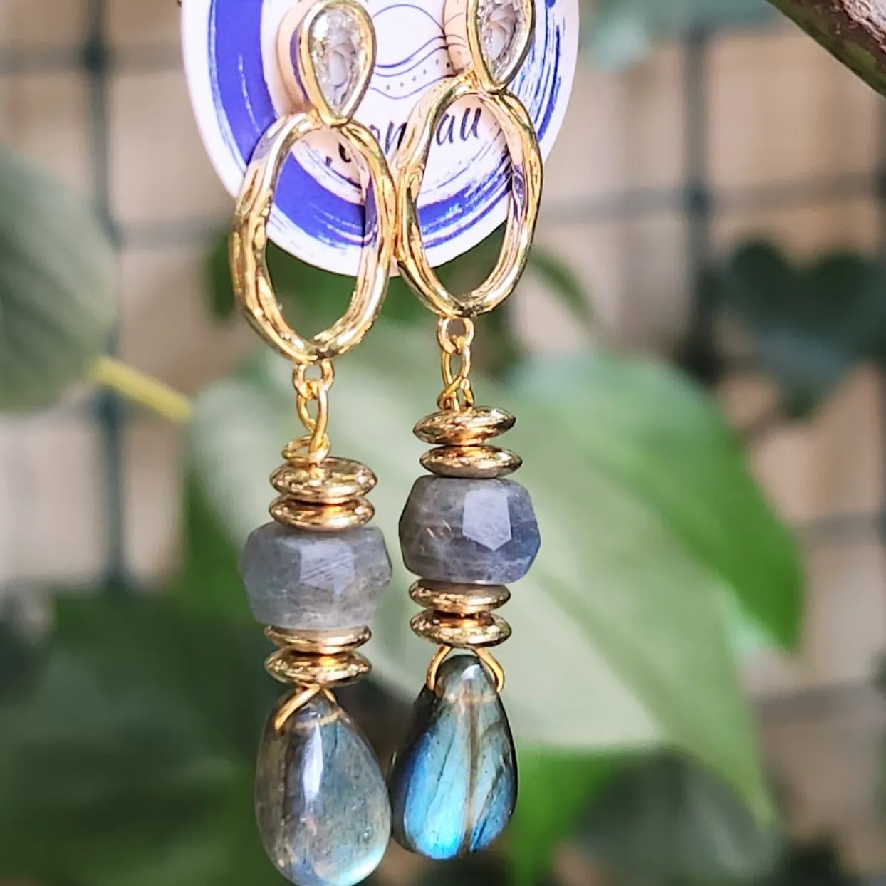 MANY COLOURS - LABRADORITE DOUBLE STONE STUD BOHO EARRINGS