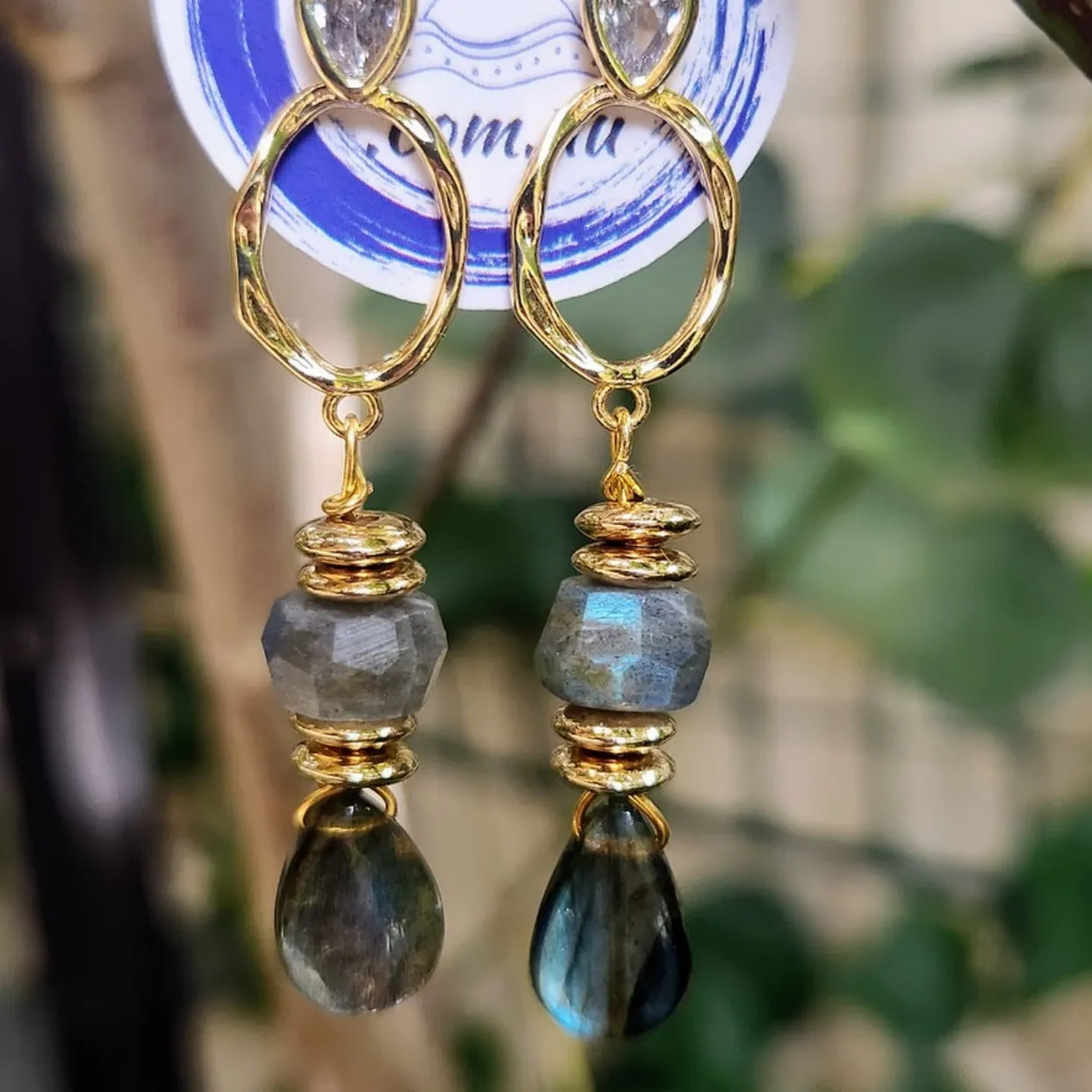 MANY COLOURS - LABRADORITE DOUBLE STONE STUD BOHO EARRINGS