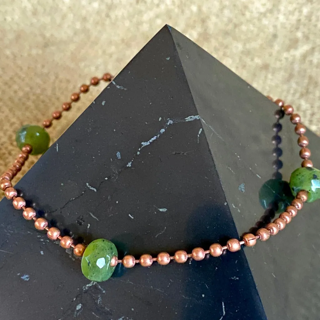 Medium Copper Topper with Green Jade Beads on Copper Ball Chain