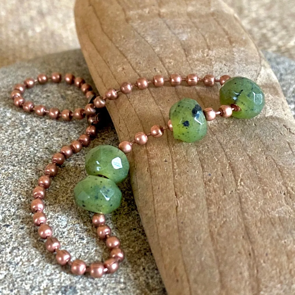 Medium Copper Topper with Green Jade Beads on Copper Ball Chain