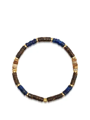 Men's Wristband with Blue Lapis, Jasper, Gold, and Coconut Heishi Beads