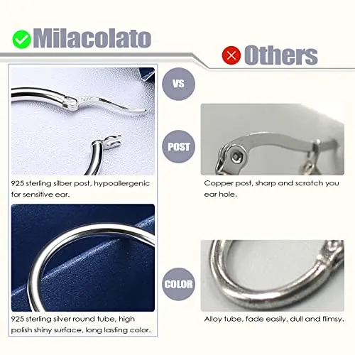 Milacolato 925 Sterling Silver Hoop Earrings Women Girls Tube Hoop Earrings 13mm