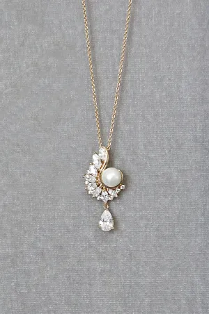 MIRABEL Simulated Diamond and Pearl Drop Necklace