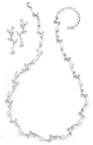 Miranda Pearl and Crystal Necklace and Earring Set