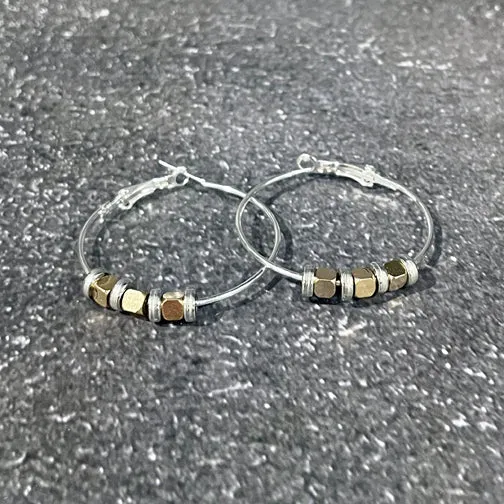 Mixed Metal Beaded Hoop Earrings (SILVER OR GOLD HOOPS)