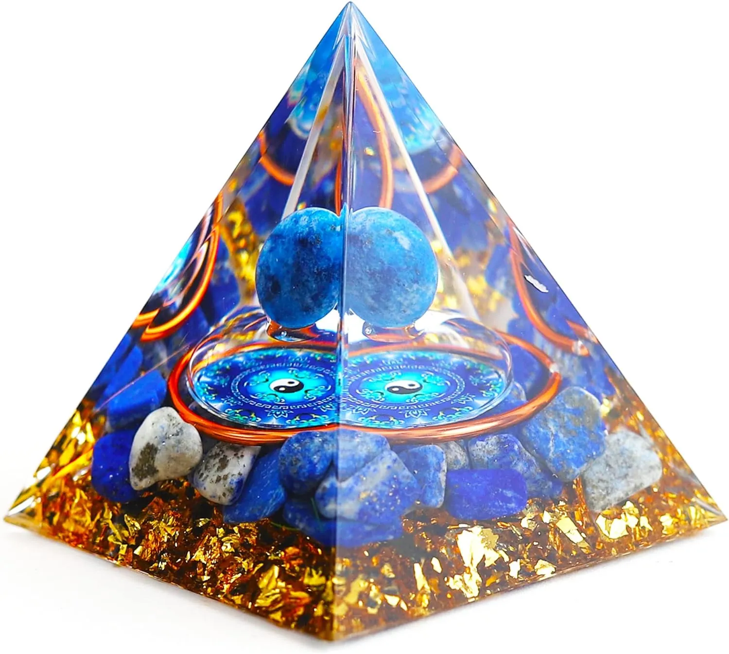 Moonstone Crystal Orgone Pyramid - Lapis Lazuli Ball Tai Chi - Ogan Crystal Energy Tower - Nature Reiki Healing Chakra Crushed Stone Jewelry - 5cm