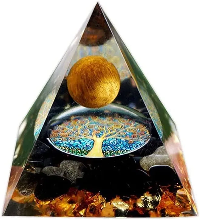 Moonstone Crystal Orgone Pyramid - Lapis Lazuli Ball Tai Chi - Ogan Crystal Energy Tower - Nature Reiki Healing Chakra Crushed Stone Jewelry - 5cm