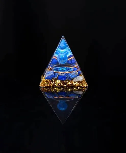 Moonstone Crystal Orgone Pyramid - Lapis Lazuli Ball Tai Chi - Ogan Crystal Energy Tower - Nature Reiki Healing Chakra Crushed Stone Jewelry - 5cm