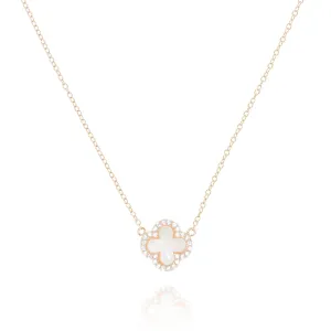 Mother of Pearl Chain and CZ Clover Pendant Necklace in Rose Gold by Penny Levi