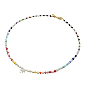 Mother of Pearl Shell Zodiac Symbol Freshwater Pearl Rainbow Glass Bead Necklace