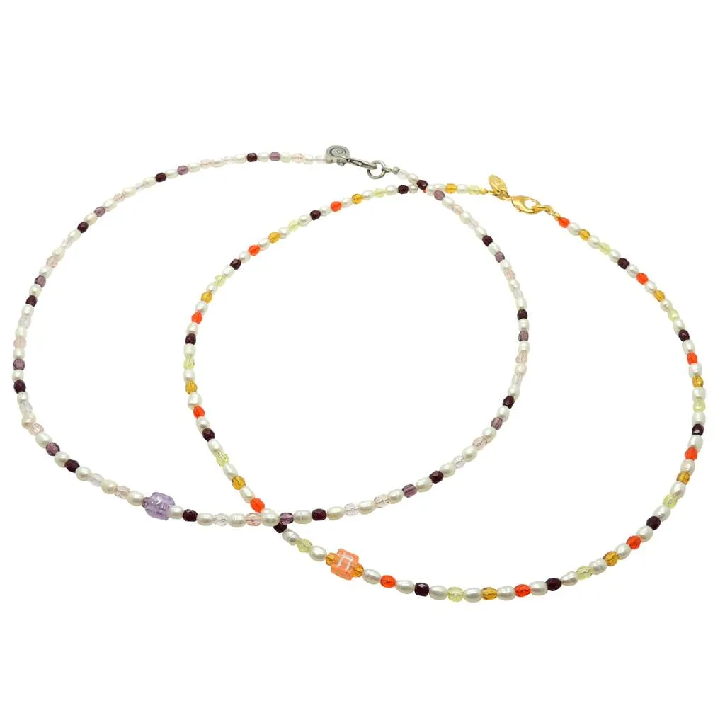 Multicolour Alef Bet Hebrew Initial Charm Freshwater Pearl Glass Crystal Bead Duo Necklace