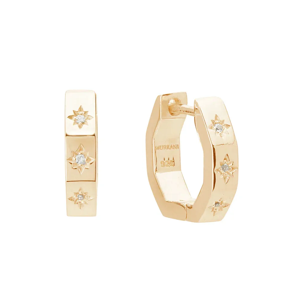 MURKANI - Octagonal Huggies - White Topaz in  18KT Yellow Gold Plate