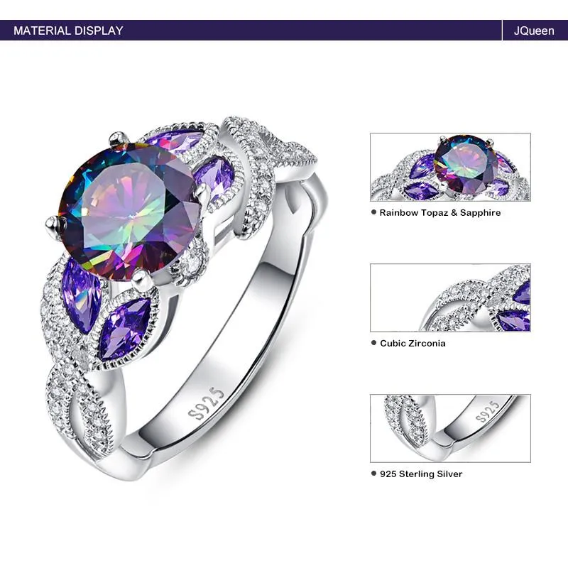 Mystical Rainbow Topaz &amp Sapphire 925 Sterling Silver Ring