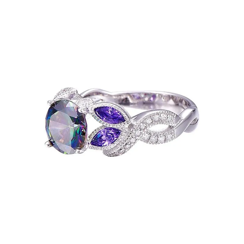 Mystical Rainbow Topaz &amp Sapphire 925 Sterling Silver Ring