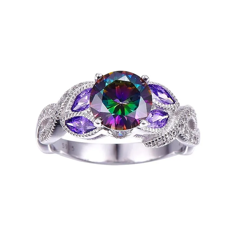 Mystical Rainbow Topaz &amp Sapphire 925 Sterling Silver Ring