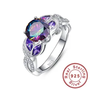 Mystical Rainbow Topaz &amp Sapphire 925 Sterling Silver Ring