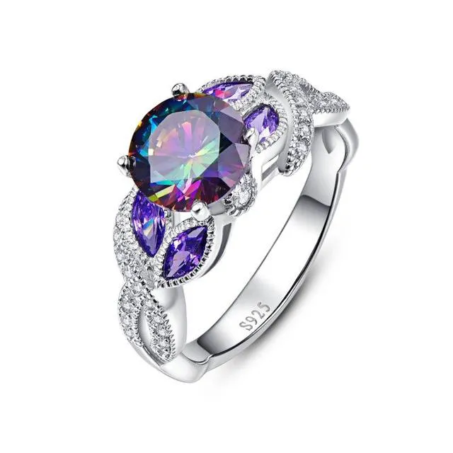 Mystical Rainbow Topaz &amp Sapphire 925 Sterling Silver Ring