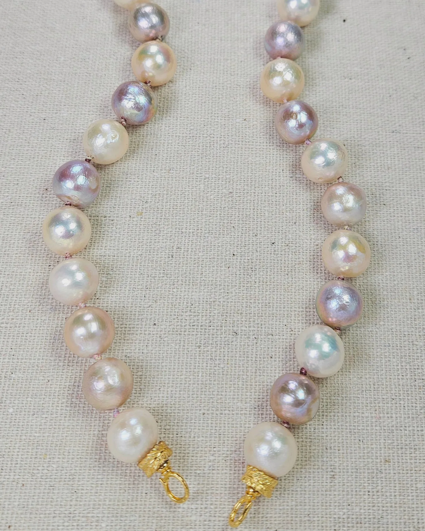 Natural Freshwater Edison Pastel Pink Peach Mermaid Large Pearl 18K Yellow Gold Necklace 18"