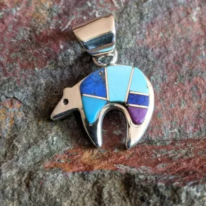 Navajo Inlay Spirit Bear Pendant GJ-PND-0057