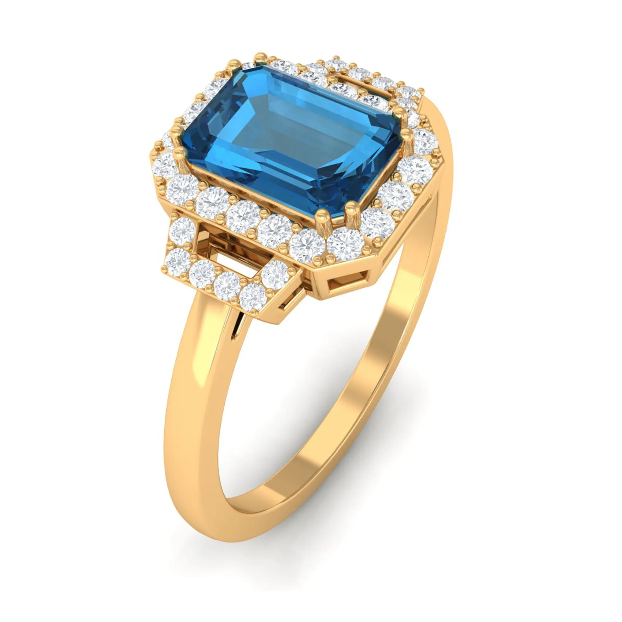 Octagon Cut London Blue Topaz and Diamond Statement Engagement Ring