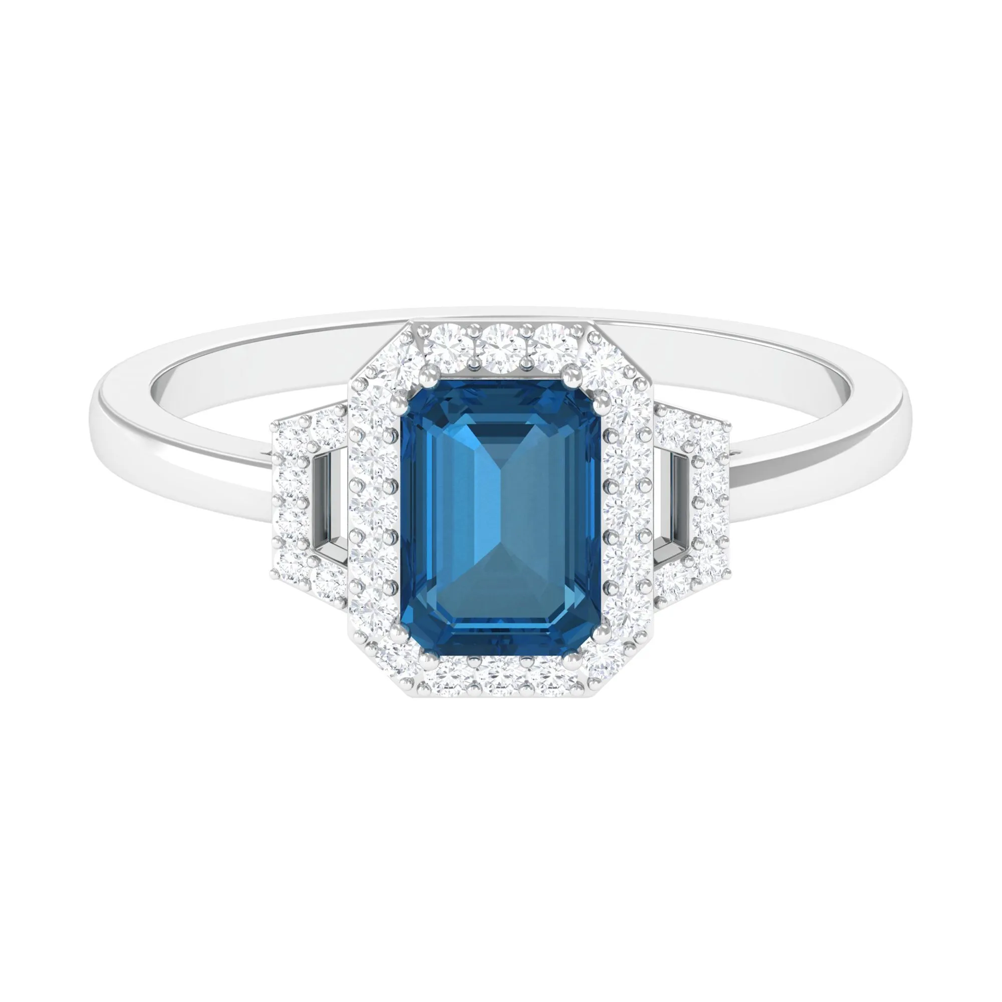 Octagon Cut London Blue Topaz and Diamond Statement Engagement Ring