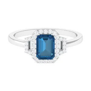 Octagon Cut London Blue Topaz and Diamond Statement Engagement Ring