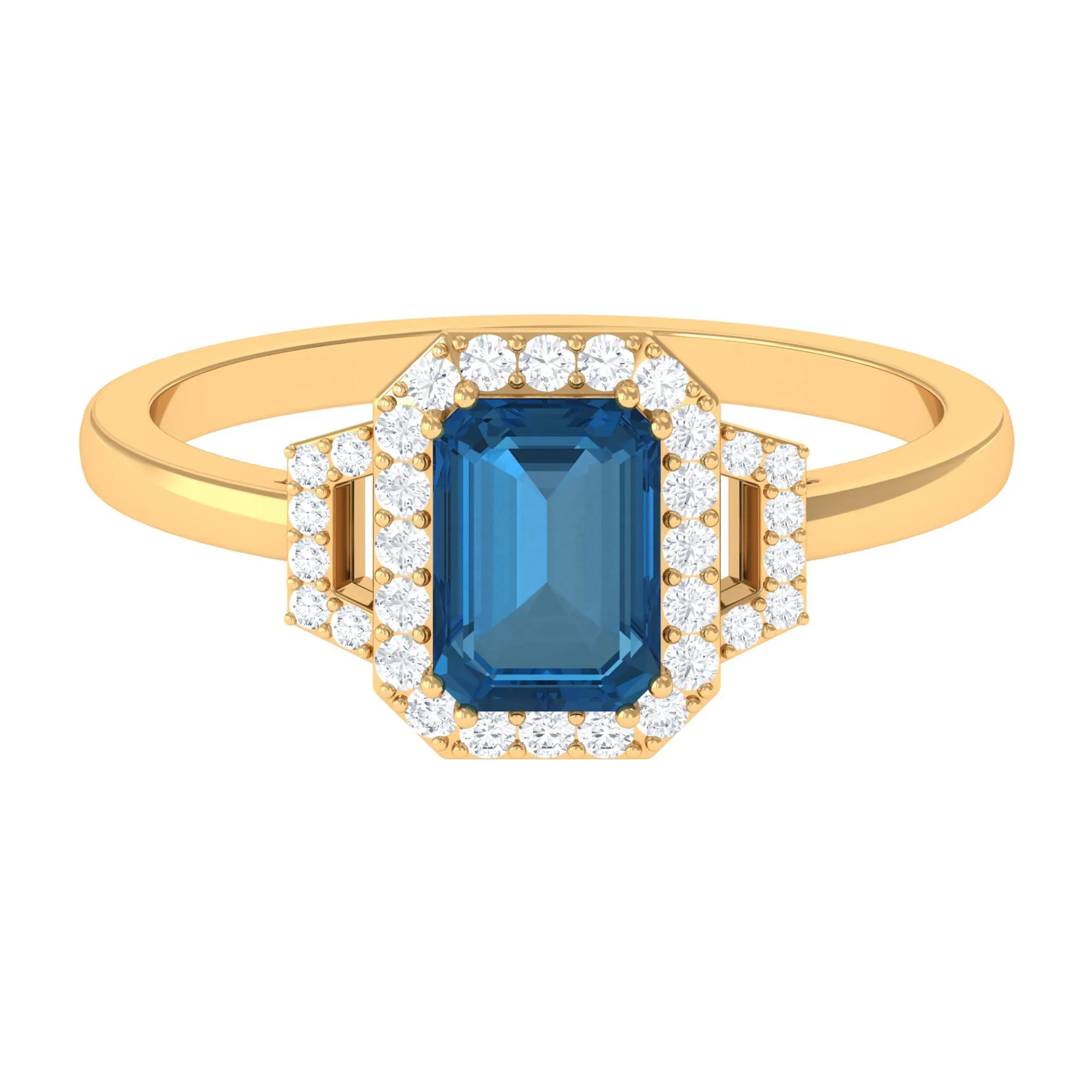 Octagon Cut London Blue Topaz and Diamond Statement Engagement Ring