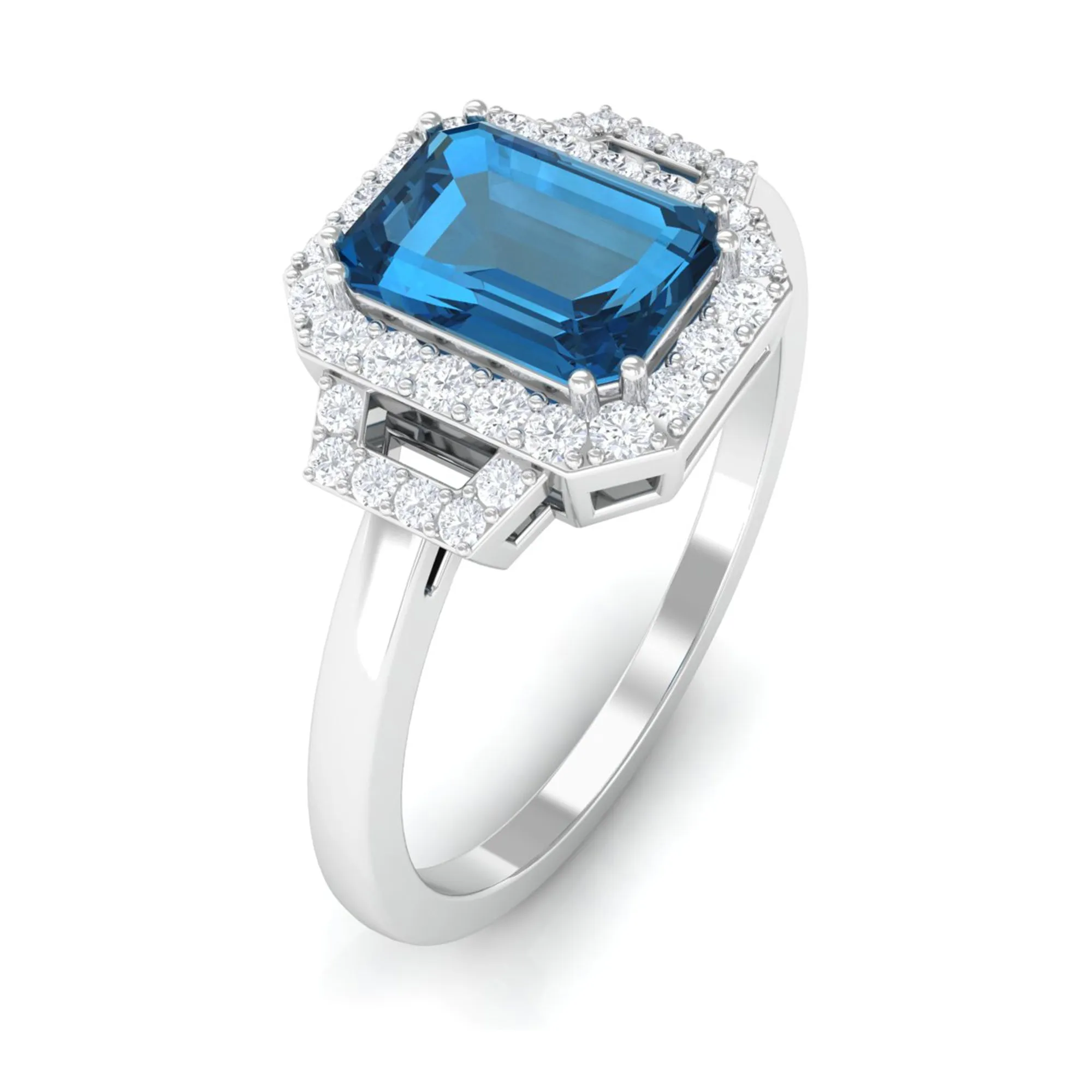 Octagon Cut London Blue Topaz and Diamond Statement Engagement Ring